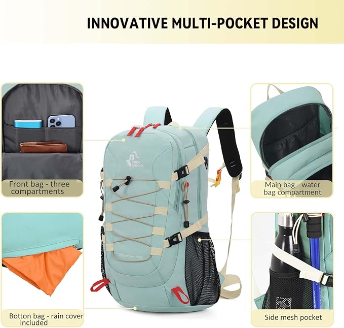 Bseash 40L Waterproof Hiking Camping Backpack with Rain Cover, Outdoor Sport Travel Bag Daypack for Climbing Skiing Cycling (Khaki)