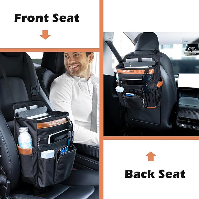 Car Seat Organizer with Laptop Compartment (Fits 15.6"), Front & Backseat Passenger Organizer with Adjustable Strap, Multiple Pockets, Portable Office Bag, Water-Resistant 1200D Polyester