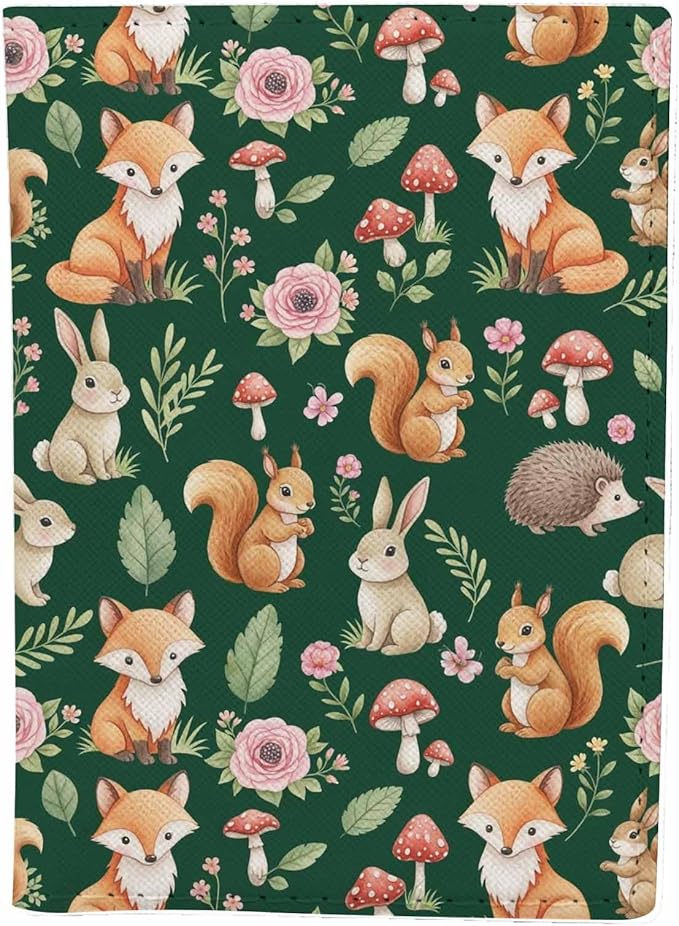 Fox Passport Holder for Travel Hedgehog Rabbit Animals and Plants PU Leather Passport Cover Wallet Cute Passport Card Holder for Women and Men