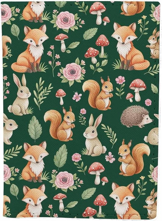 Fox Passport Holder for Travel Hedgehog Rabbit Animals and Plants PU Leather Passport Cover Wallet Cute Passport Card Holder for Women and Men
