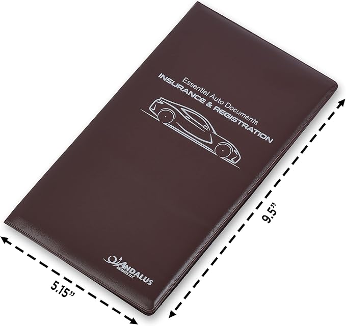 Andalus Auto Registration & Insurance Card Holder Pack of 2, Waterproof Essential Car Registration Holder with Hook & Velcro Closure, Perfect for Every Vehicles Glove Boxes (Brown - 9.5" x 5.15")