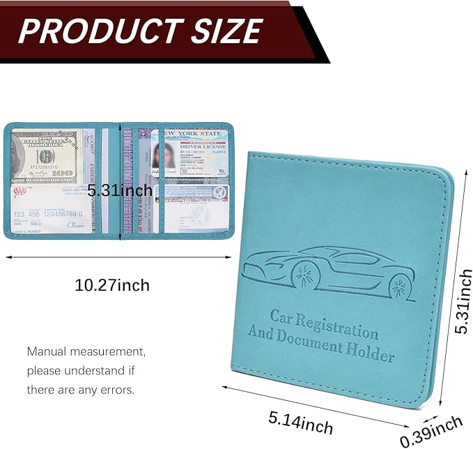 2-Pack Car Registration and Insurance Holder for Women Men, Glove Box Paperwork Organizer with Magnetic Buckle for Easy Access and Protect Documents and Various Cards in Vehicle, Blue