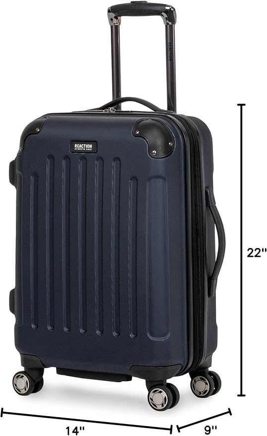 Kenneth Cole REACTION Renegade Luggage Expandable 8-Wheel Spinner Lightweight Hardside Suitcase, Navy Blue, 20-Inch Carry On