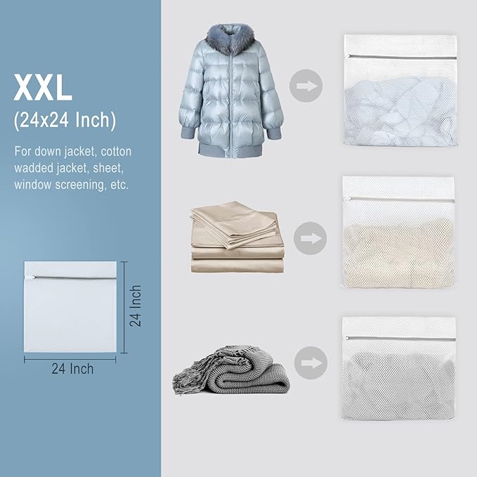 Muchfun 3Pcs Durable Honeycomb Mesh Laundry Bags for Delicates 24 x 24 Inches (3 XX-Large)