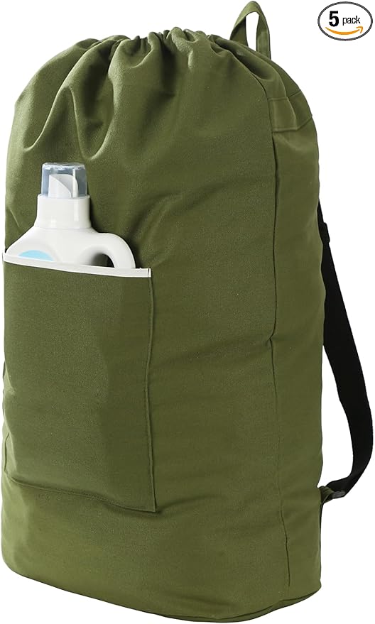 Canvas Laundry bag, Washable Laundry backpack, Adjustable Straps, Large Front Pocket, Drawstring Closure (ARMY GREEN, XX-Large)