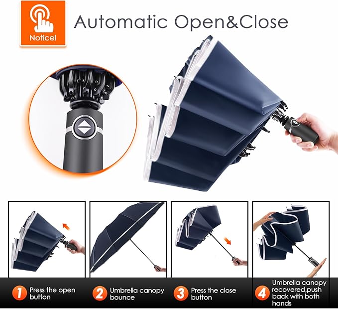 Bodyguard Inverted Umbrella - Large Windproof for Rain & Sun, Compact Reverse With Reflective Stripe, Teflon-Coated for Women Men, Travel Folding With Cover Bag