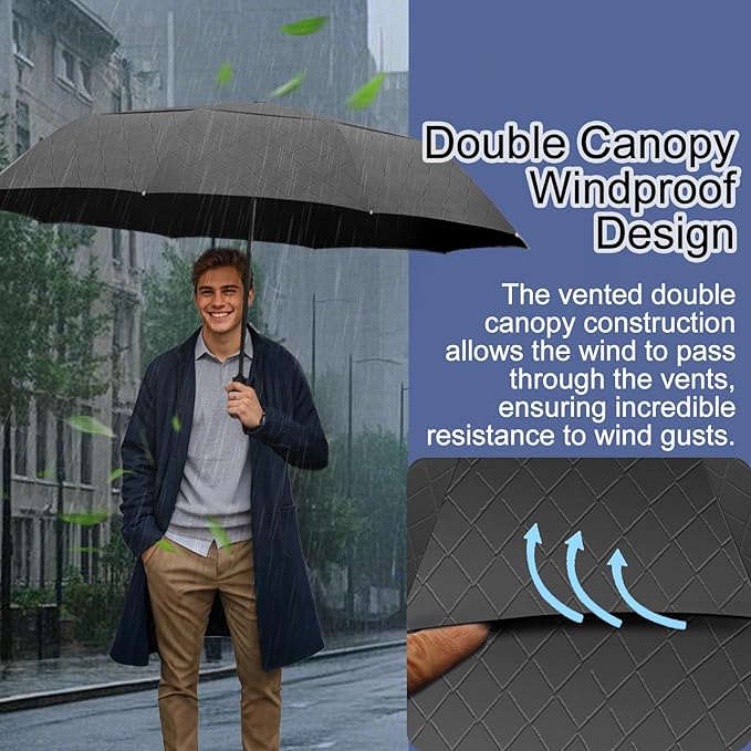 Satol 46/54/62 Inch Large Golf Umbrella, Windproof 10 Ribs Automatic Open/Close Oversize Double Canopy Vented Portable Folding Travel Umbrellas, UPF 50+ Sun & Rain Compact Umbrellas for Outdoor