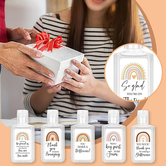 50 Pcs Thank You Mini Hand Sanitizer Bulk Employee Appreciation Gift Inspirational Small Hand Sanitizer 1fl oz Travel Size Hand Soap for Coworker Friends Teacher Christmas Valentine (Boho Rainbow)