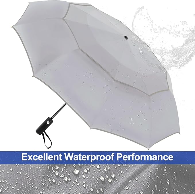 Satol Extra Large Golf Umbrella, 46/54/62 Inch Windproof 10 Ribs Vented Double Canopy Reflective Strips Automatic Open/Close Waterproof UV Protection Portable Compact Umbrella for Outdoor & Travel