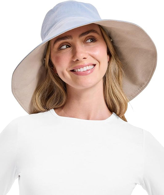 Solbari Women’s Ultra-Wide Cotton Linen Sun Hat UPF 50+, Packable, Adjustable with Ponytail Hole for Travel, Beach & Outdoors