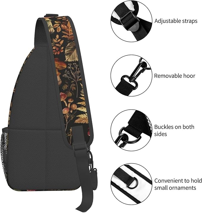 Botanical Mushroom Sling Backpack Crossbody Bag Casual Chest Bags Travel Hiking Daypack Shoulder Bag for Women Men