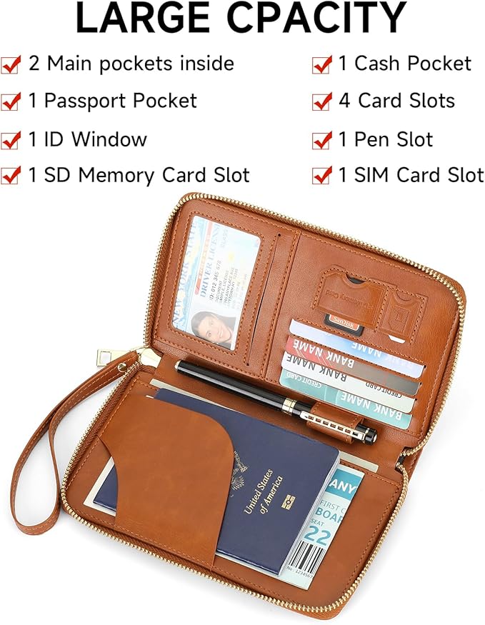 Leather RFID Blocking Passport Holder Travel Wallet, Passport Cover/Travel Wallet for Women/Men with