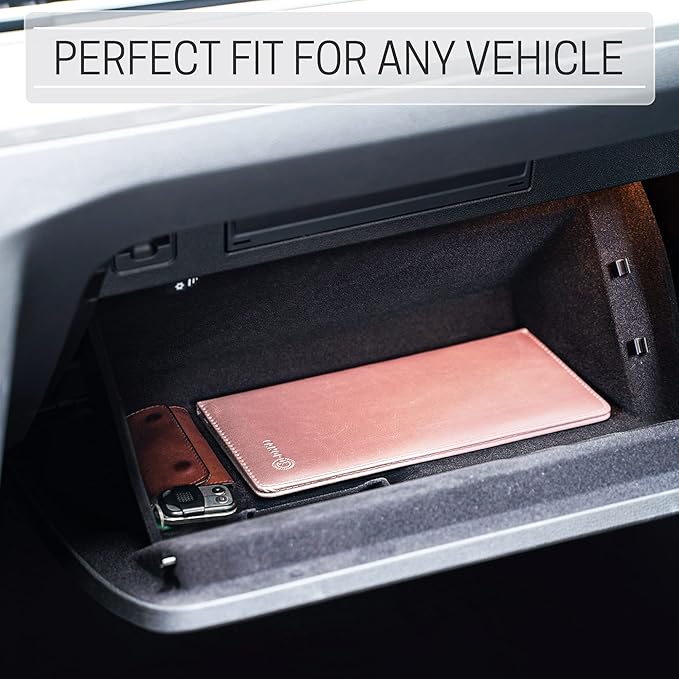 CANOPUS Car Registration and Insurance Holder, PU Leather Card Holder, Vehicle Glove Box Organizer for Auto, SUV, Truck, Rose Gold