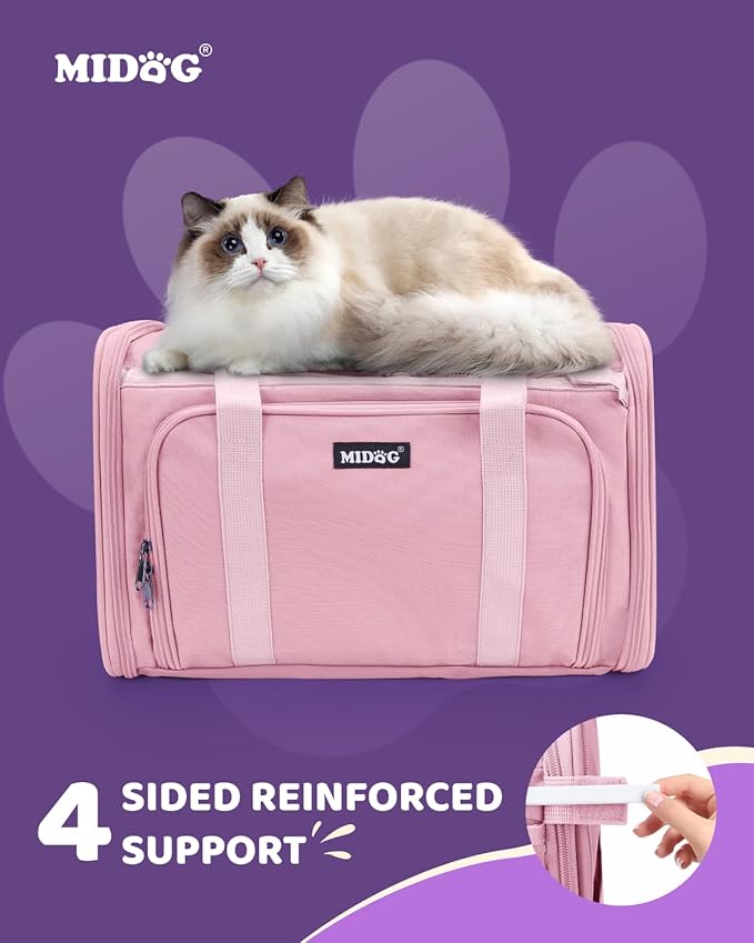MIDOG Cat Carrier Soft, TSA Approved Airline Travel Carrier for Cats and Small Dogs, Under Seat Pet Bag with Expandable Space & Escape-Proof Zippers (Coral)