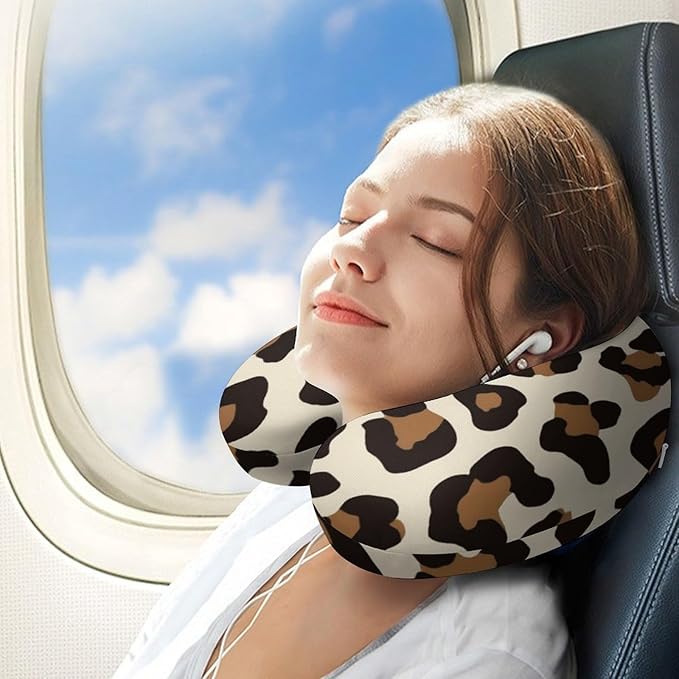 Men’s Comfort U-Shaped Neck Pillow Memory Foam Travel, Leopard Prints Printed U-Shape, Breathable Car Airplane Support