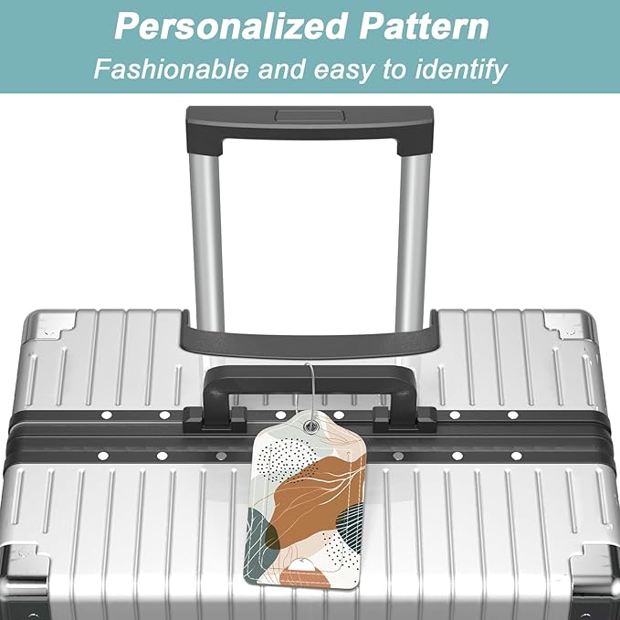 Rimilak 3 Pcs PU Leather Luggage Tags for Suitcase, Travel Cruise Luggage Tag with Privacy Flap, Name ID Label and Metal Loop for Women Men Baggage Handbag School Bag Backpack, White Leaves