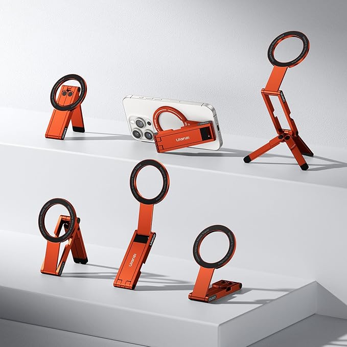 ULANZI MA60 Magnetic Phone Tripod Stand for iPhone - Aluminium Smartphone Mini Tripod Pocket Cell Phone Stand Strong Magnet Quick Mount Compatible with iPhone 16 15 14 13 15 Series, Orange