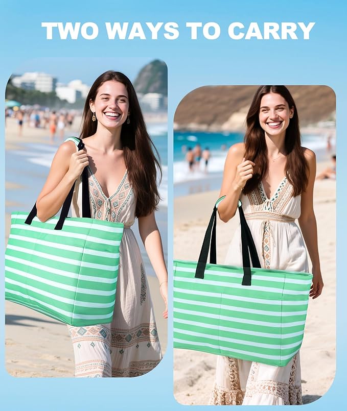 Extra Large Beach Bag Waterproof Beach Totes Bags for Women, Lightweight Foldable Pool Bag with Zipper Wet Compartment