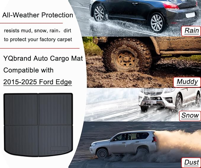 Edge Cargo Liner - All-Weather 3D Custom-Fit Waterproof Compatible with Ford Edge 2015-2025 Models Non-Slip Durable Odorless TPO Trunk Tray Floor Mat with High-Raised Lip