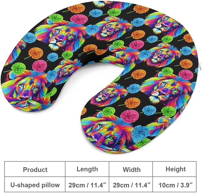 Pain Relief Travel Pillow Memory Foam Chin Support Watercolor Lion Art Painting, Breathable Washable Cover for Airplane Car Office