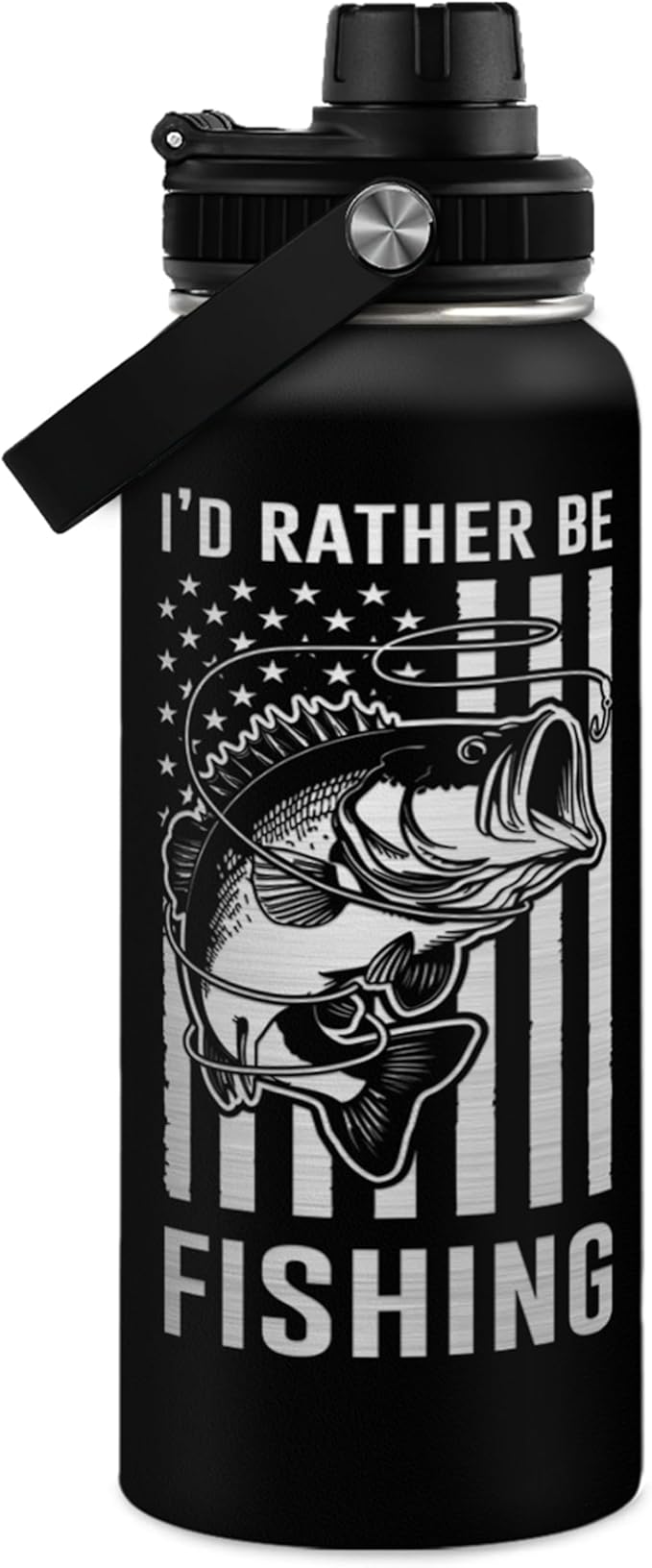 Fishing Water Bottle - 32oz Stainless Steel Insulated Bottles with lid - Deer Fishing Gifts for Fisherman Papa Dad Husband - Gift for Christmas Birthday Fathers Day