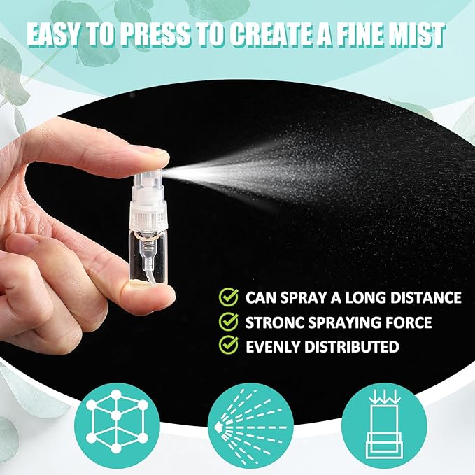 Zhehao 200 Pcs Mini Spray Bottles 2 ml, 5 ml Clear Glass Perfume Bottles Refillable Fine Mist Perfume Atomizer Portable Empty Sample Containers for Cleaning, Essential Oils, Travel (Clear Cap)