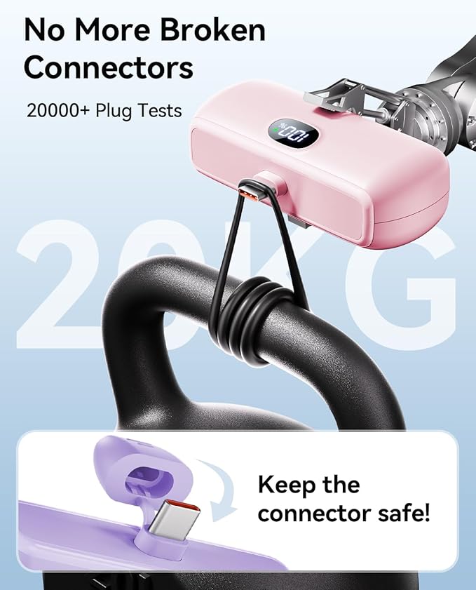 [2 Pack Mini Portable Charger USB C, 5000mAh Cell Phone Portable Power Bank, 22.5W Max Fast Charging Battery Pack for iPhone17/16/15/Android etc, Travel Essential, LCD Display, Pink&Purple