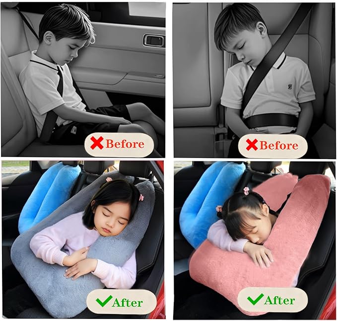 Kids Travel Pillow Car Pillow, Travel Pillow with Lining, Neck and Head Support Cushion for Kids and Adults, Perfect for Long Distance Travel, Airplanes, and Road Trips (Black)