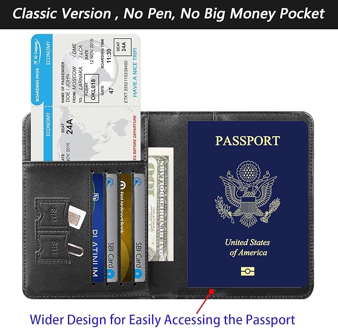 Passport Holder Cover Wallet Travel Essentials RFID Blocking Leather Card Case International Must Haves Travel Accessories for Women Men(101#Black)