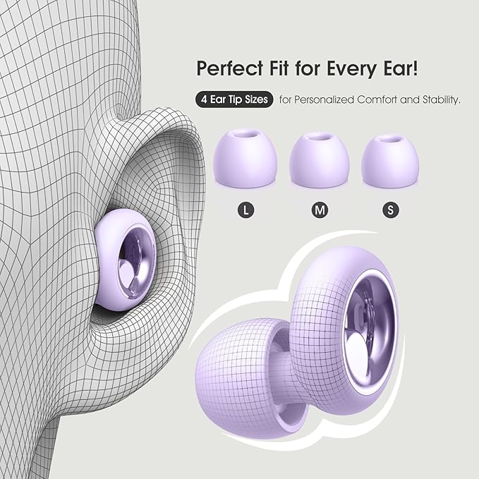 Ear Plugs for Sleeping Noise Cancelling, Reusable Silicone Ear Plugs for Noise Reduction, Soft Hearing Protection with 8 Ear Tips for Concerts, Work, Snoring, and Travel (Purple)