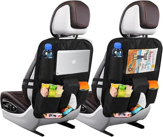 GMQ Backseat Car Organizer with Touch Screen,Kick Mats Back Seat Organizer for Kids,Multifunctional Seat Back Organizer Car Travel Accessories (Black, 2 PCS)