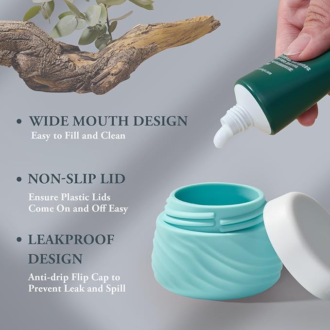 Travel Containers for Toiletries, Silicone Jar with Lid Eternal Moment, TSA Approved Travel Size Bottles with Clear Bag, Leak-proof Traveling Accessories Cosmetic for Lotion Face Body Cream (4 Pack)