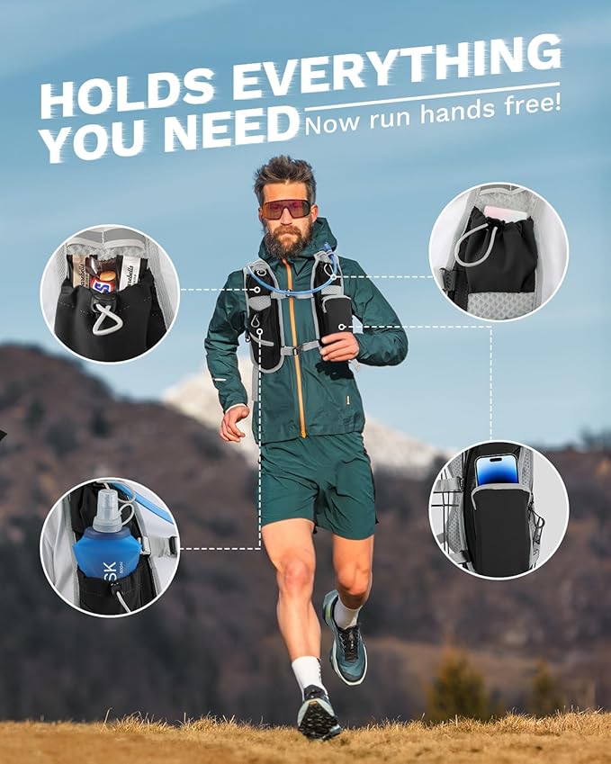 Running Vest for Women and Men, Hydration Running Backpack, Runners Vest, Hydration Vest, with Front Phone Holder, Adjustable Chest and Waist Strap