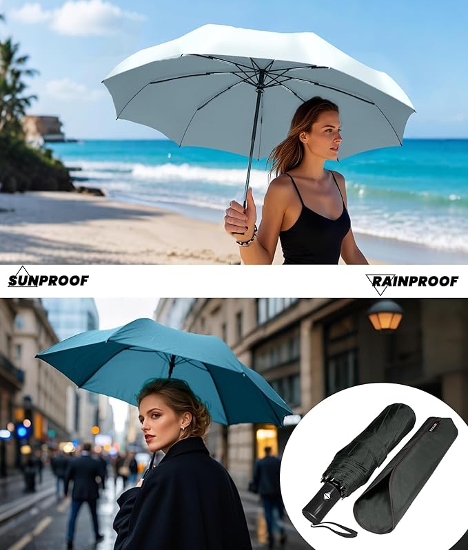 SIEPASA Two Packs Auto Open & Close Small Travel Umbrella Compact for Backpack-Umbrellas for Rain, Windproof Lightweight Strong Mini Portable Umbrellas for Men and Women.(Black, 2 Pack)