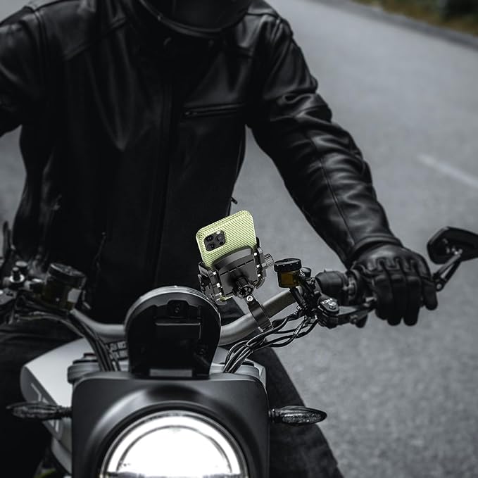 Bike Motorcycle Phone Mount with Aluminum Alloy Mounting Base, [1s Lock & Release] [No Block Camera] Bicycle Handlebar Cell Phone Holder for Scooter ATV, Fit 5.4-7.2" Smartphone