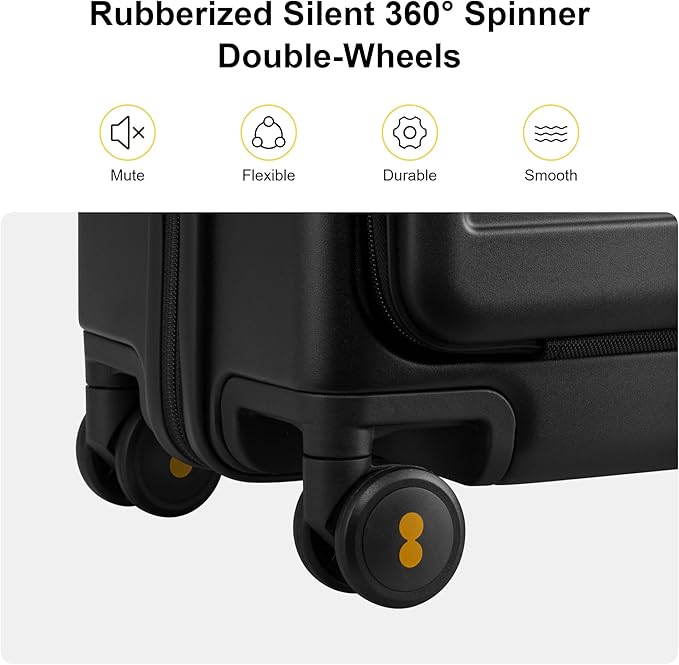 LEVEL8 Carry On Luggage with Compartment, 20 Inch Lightweight Hard Shell Rolling Suitcase with Wheels Airline Approved with Front Pocket, Double Tsa Locks, Black