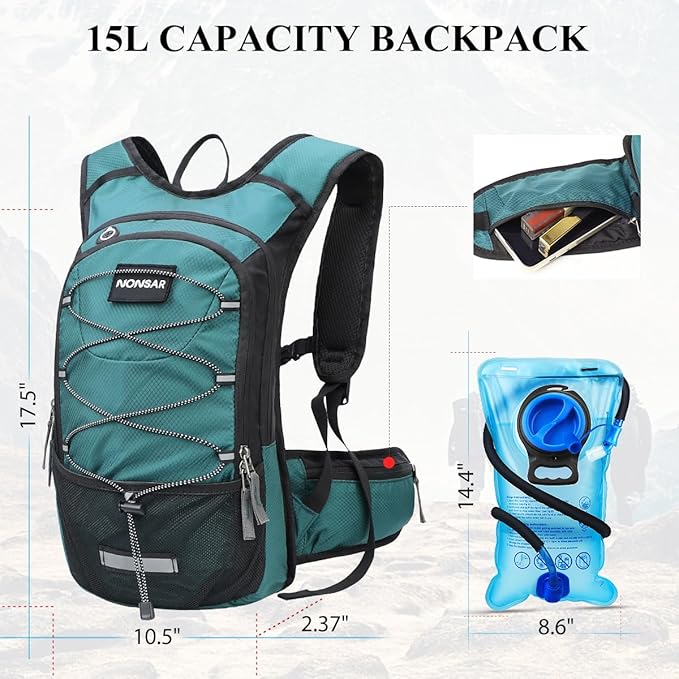 NONSAR Hydration Backpack, Hiking Backpack with 3L Water Bladder, Lightweight Insulation Hydration Pack, Water Backpack for Hiking, Cycling, Running, Festival, Camping for Men Women