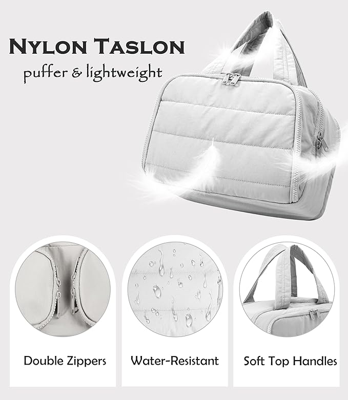 Travel Toiletry Bag for Women, Large Wide-open Puffy Cosmetic Makeup Bag with Wet-Dry Separation, Multi-Pocket Organizer with Carry Handle for Toiletries, Cosmetics, Essentials, Light Grey