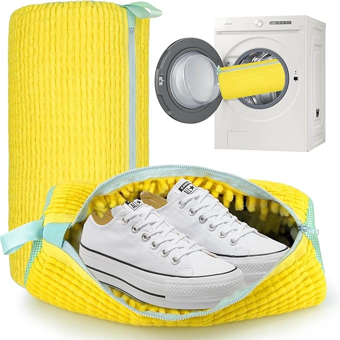 Shoe Laundry Bags for Washer & Dryer - 2pcs Reusable Mesh Washing Bags Protect Machine & Keep Sneakers Shoes Shape | Delicates Wash Bag (Yellow 2pcs)