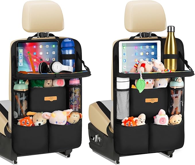 SURDOCA Backseat Car Organizer with Foldable Tray for Kids & Adults – NEW MODEL Seat Storage with Touchable Tablet Pocket, Roadtrip Essentials – Fits Most Vehicles
