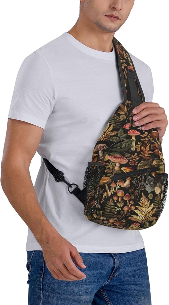 Botanical Mushroom Sling Backpack Crossbody Bag Casual Chest Bags Travel Hiking Daypack Shoulder Bag for Women Men