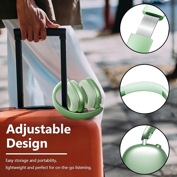 Wentronic Y01 Wireless Noise Canceling Headphones Bluetooth 5.3 Over Ear Headphones with Microphone, Hi-Res Audio, 48H Playtime, Foldable Comfortable Earpads,Compatible with iOS,Android,PC, Green