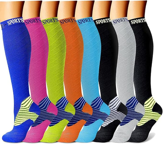 CHARMKING Compression Socks for Women & Men Circulation (8 Pairs) 15-20 mmHg is Best Support for Athletic Running,Cycling