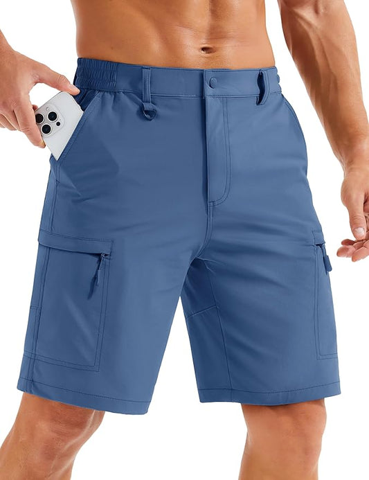 MAGCOMSEN Men's Hiking Cargo Shorts Quick Dry Lightweight 9" Golf Shorts Summer Casual Work Outdoor with 5 Zipper Pockets