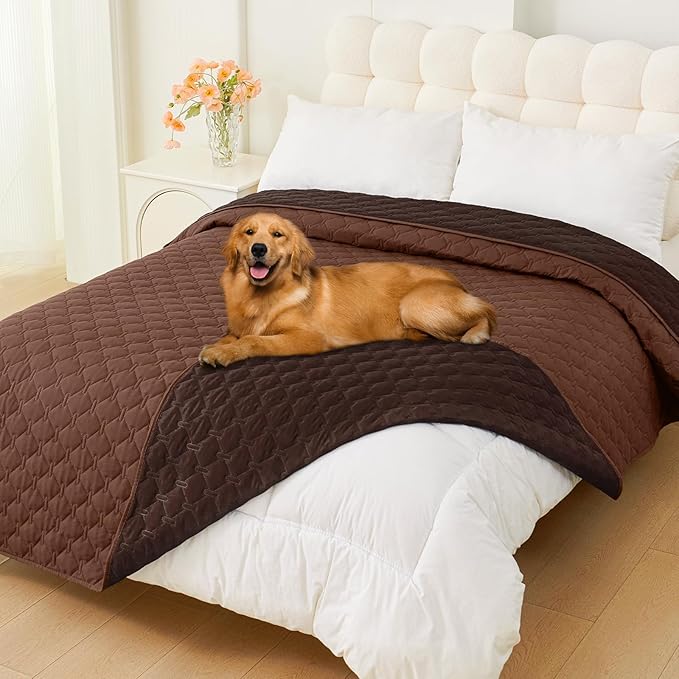 Smiry Waterproof Dog Bed Cover Blanket, Soft Reversible Pet Blanket, Washable Leakproof Cats Dogs Couch Cover for Sofa, Couch, Furniture, Plaid (82x82 Inch, Brown/Chocolate)