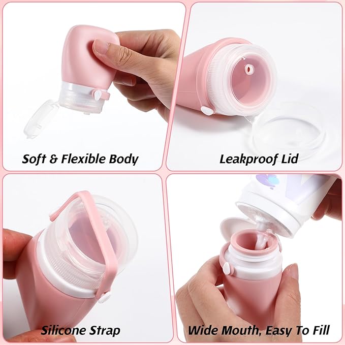4pcs Travel Bottles for Toiletries Silicone Squeezes Bottle Leak Proof Travel Size Containers Shampoo Conditioner Liquid Body Wash Lotion Small 1oz