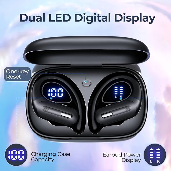 Active Noise Cancelling Wireless Earbuds Bluetooth Headphones 90 Hrs Playtime Ear Buds with Hi-Res Stereo Deep Bass Power Display Earphones with Earhooks Waterproof Transparency Headset for Sports/Gym