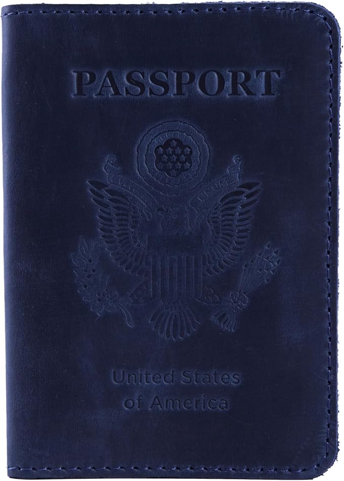 INCARNE US Passport Cover Clear - Travel Passport Wallet - Leather Passport Holder for Men Women Family with Card Slots & Note Compartmen - Sleeve Protector - Genuine Leather - Vintage Blue