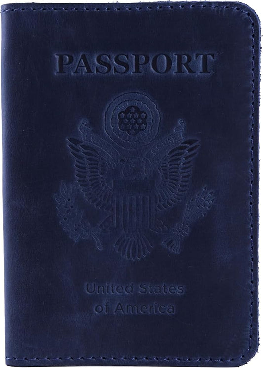 INCARNE US Passport Cover Clear - Travel Passport Wallet - Leather Passport Holder for Men Women Family with Card Slots & Note Compartmen - Sleeve Protector - Genuine Leather - Vintage Blue