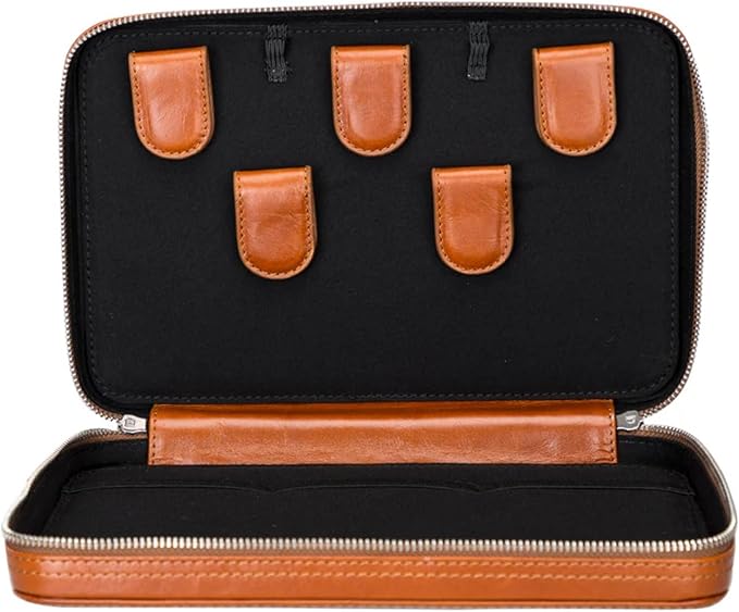 Medicine Handmade Leather Cable Organizer Bag – Full-Grain Leather Travel Tech Case for Cords, Chargers & Accessories – Zippered Storage for Men & Women (Tan)